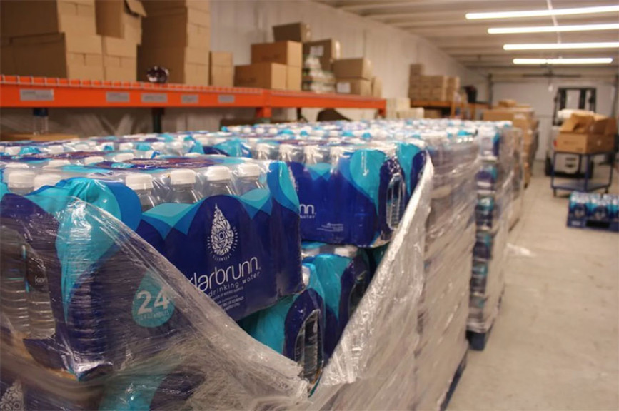 Pallets of water are delivered to the Santee Sioux Nation Distribution Center every two weeks thanks to a one time grant from the Bureau of Indian Affairs. Residents of Santee, Nebraska have had to drink bottled water since the EPA issued a no drink order to the community in 2019.