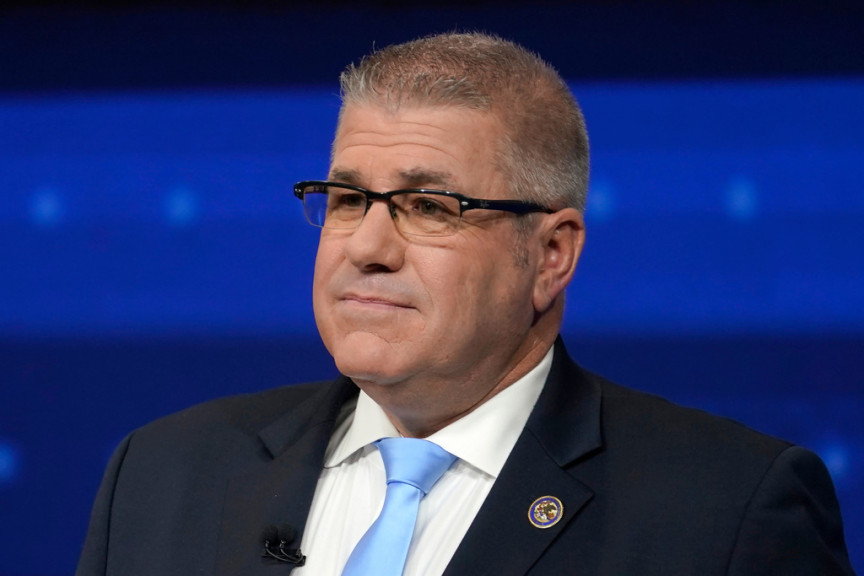 Republican gubernatorial challenger state Sen. Darren Bailey participates in a debate, on Oct. 18, 2022, in Chicago.