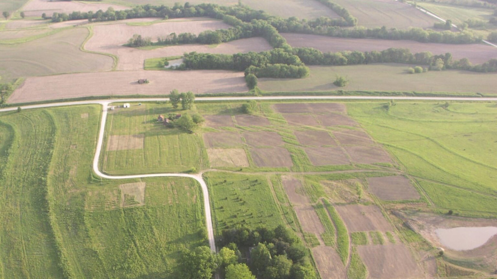 An aerial photograph of the New Philadelphia townsite in Pike County, Illinois. 