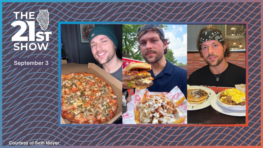 Peoria food influencer Seth Boyer poses with plates of food