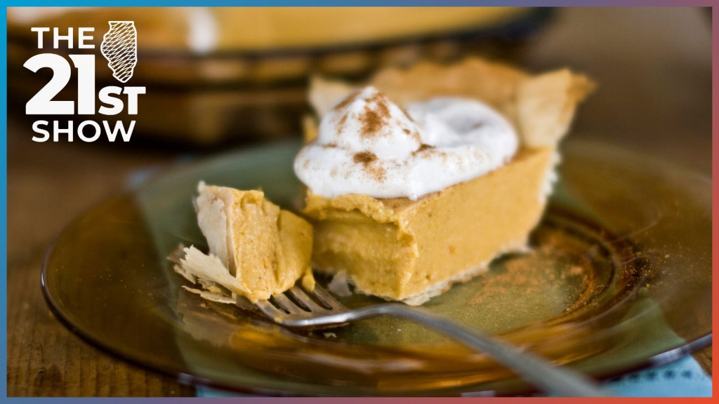 Picture of pumpkin pie with whipped cream on top