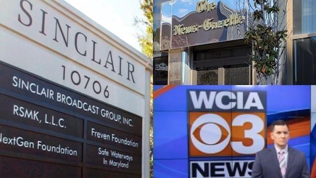 left: Sinclair Broadcasting, upper right: News-Gazette building in Champaign, lower right: WCIA-TV studio in Champaign