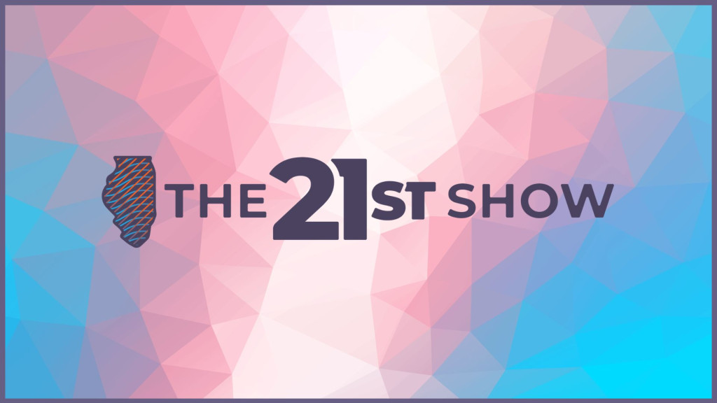 a stylized mosaic with the colors of the trans pride flag: pink, white and bue