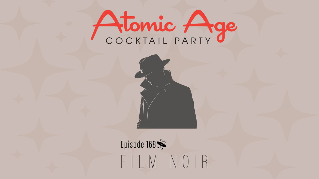 Atomic Age logo with an illustration of man with a fedora in a trenchcoat. Text reads 