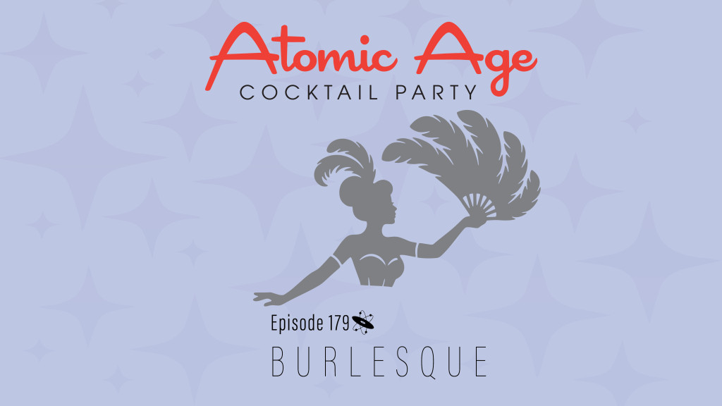 Atomic Age logo with an image of a female dancer with fan. Text reads 