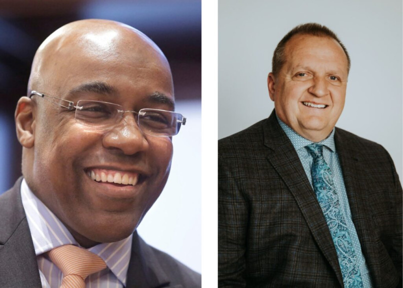 Democratic Illinois Attorney General Kwame Raoul (left) is facing a challenge from Republican Tom DeVore.