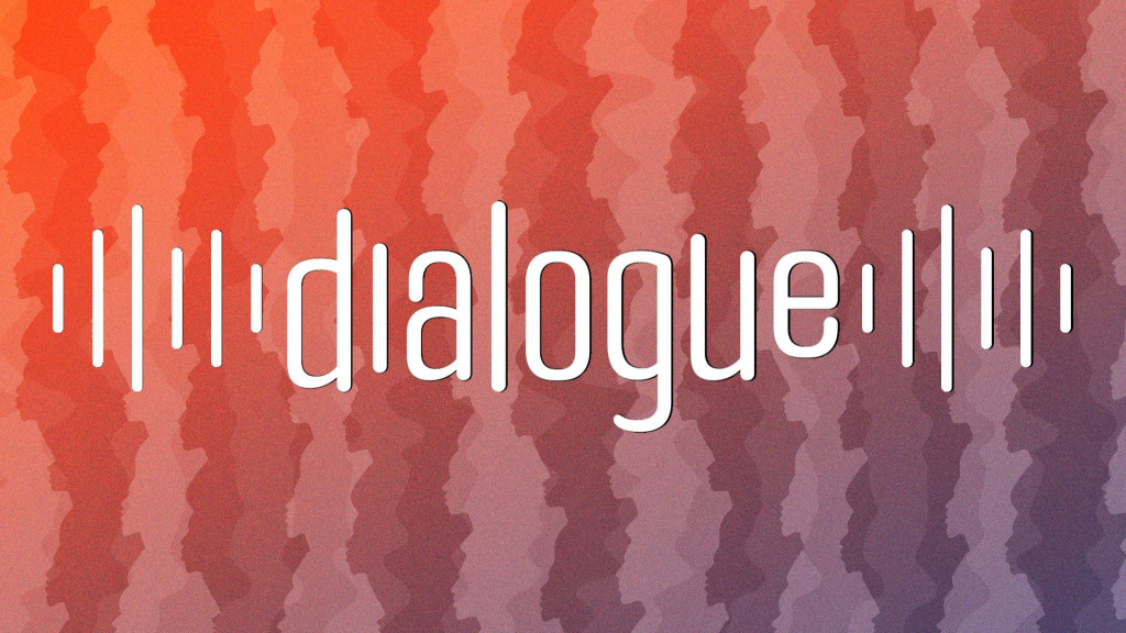 dialogue logo over face profile art