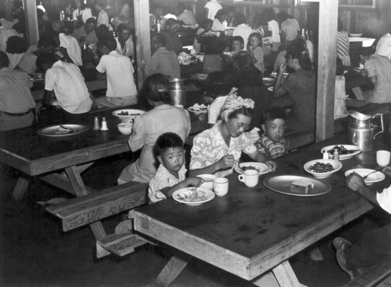 People of Japanese descent interned in 1942 at the Manzanar camp in California.