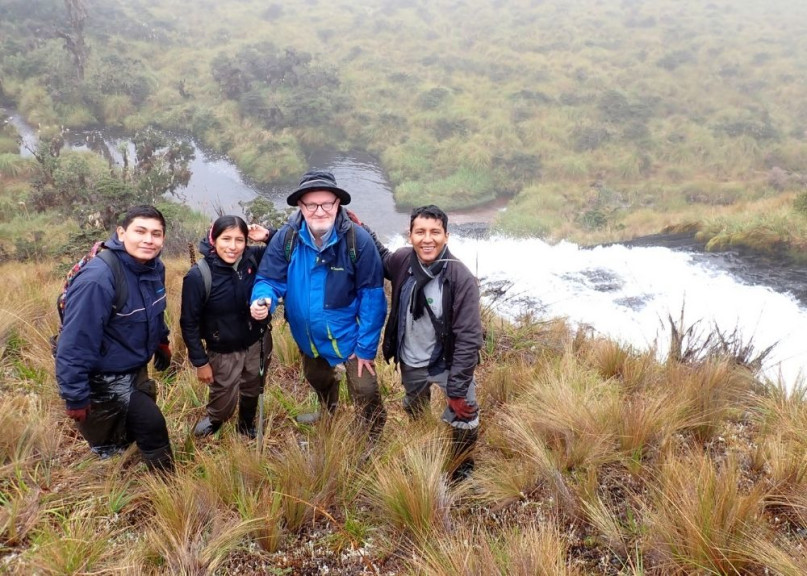 Illinois Wesleyan University Professor Edgar Lehr, second from right, with other researchers in Peru.