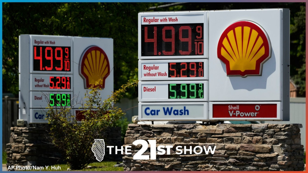 Gas prices are displayed at a gas station in Morton Grove, Ill, Thursday, May 14, 2026.