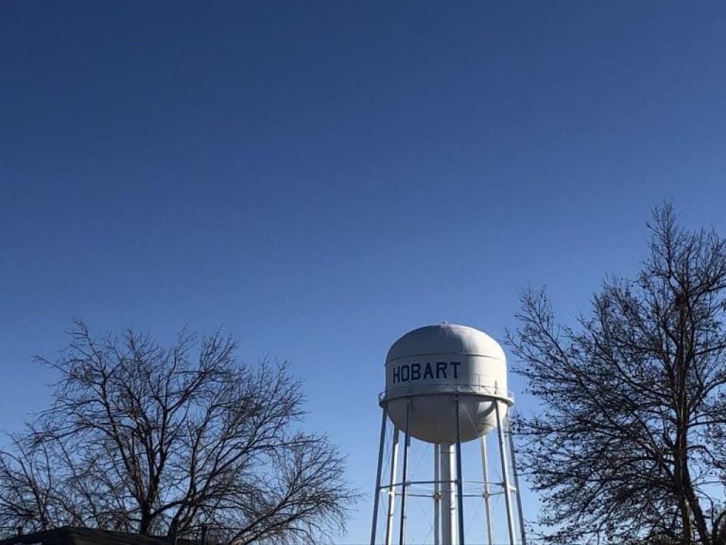 One of several water tanks in Hobart, Oklahoma. The town has been working on making improvements to its reservoir, Rocky Lake, since 2010.