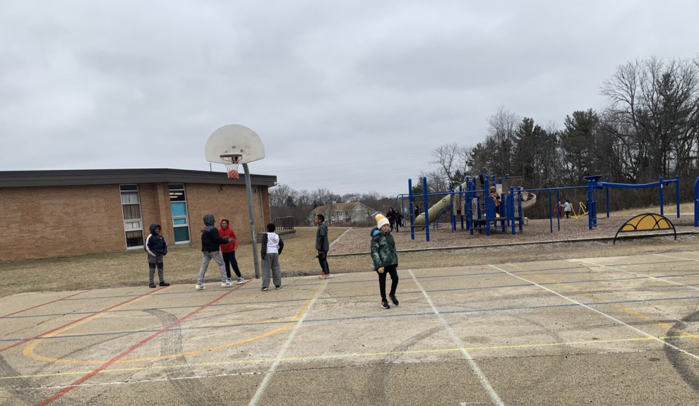  Fifth graders playing during recess at Gregory Elementary School in Rockford. 