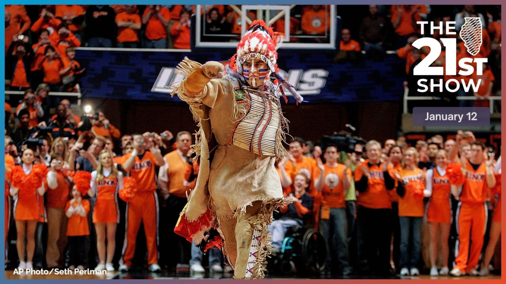  In this Feb. 21, 2007 file photo, Chief Illiniwek, mascot for the University of Illinois, performs for the last time during an Illinois basketball game in Champaign, Ill.