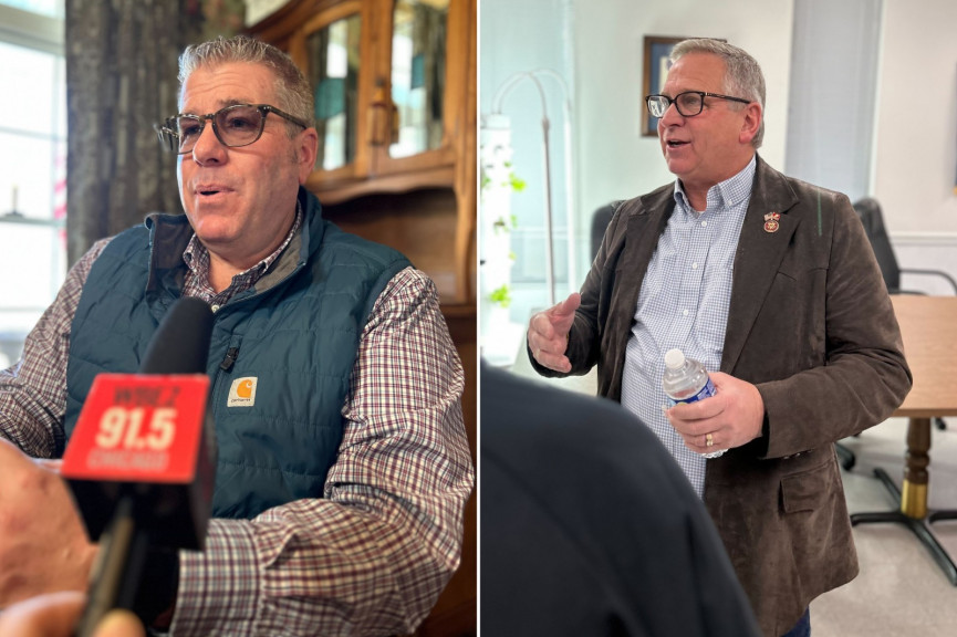 Republican Darren Bailey (left), who ran unsuccessfully for Illinois governor in 2022, is challenging fellow Republican U.S. Rep. Mike Bost in the state's most conservative district.