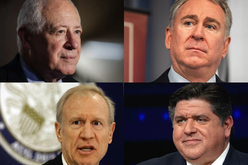 Clockwise from top left: Former Gov. Pat Quinn, Republican megadonor Ken Griffin, Gov. JB Pritzker and former Gov. Bruce Rauner have all played pivotal roles in Illinois elections over the past decade. 