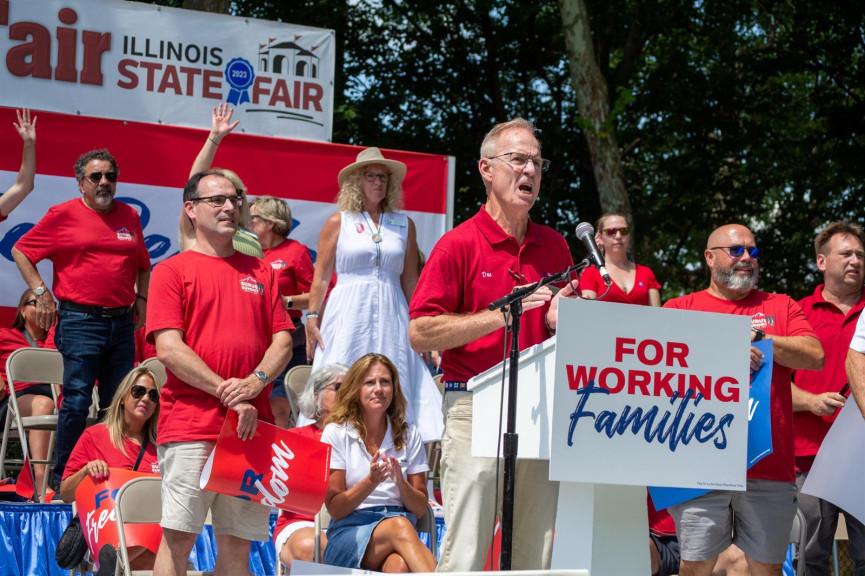 State Republican Party Chair Don Tracy speaks to the crowd during Illinois State Fair Republican Day festivities in Springfield. 