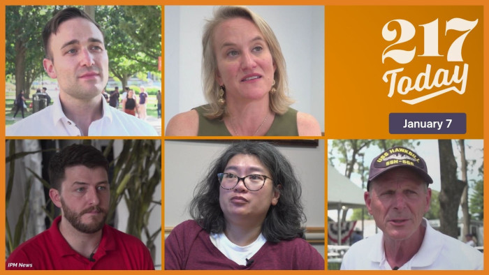 Five people in a grid pattern