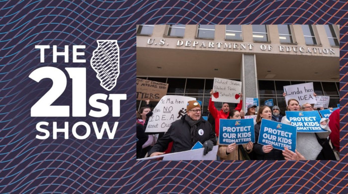 Protestors gather during a demonstration at the headquarters of the Department of Education, Friday, March 14, 2025, in Washington.