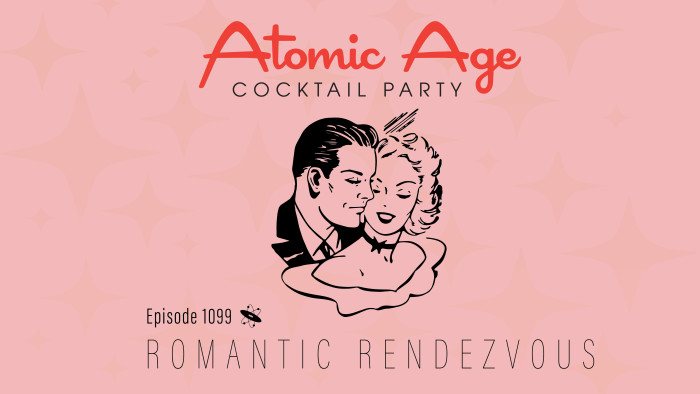 Atomic Age logo with a illustration of the heads of a man and woman next to one another. Text reads 