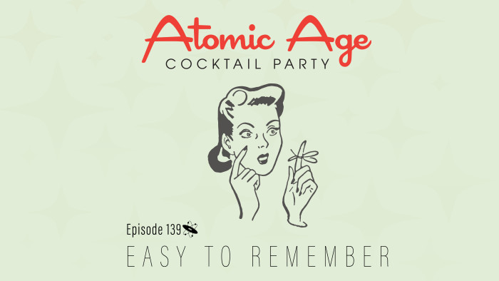 Atomic Age logo with an illustration of woman with string tied around her finger. Text reads 
