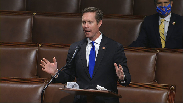 In this April 23, 2020 file image from video, Rep. Rodney Davis, R-Ill., speaks on the floor of the House of Representatives at the U.S. Capitol in Washington.