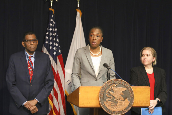 Dr. Ngozi Ezike, director of the Illinois Department of Public Health, center, speaks at a news conference Thursday, Jan. 30, 2020, in Chicago.
