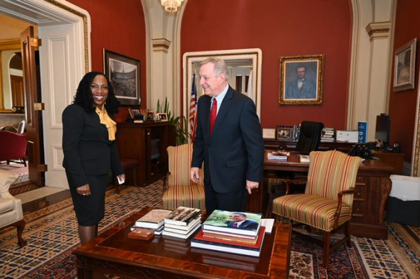 US Senator Dick Durbin (D-IL) on the right posted this picture of him meeting with Supreme Court nominee Ketanji Brown Jackson.