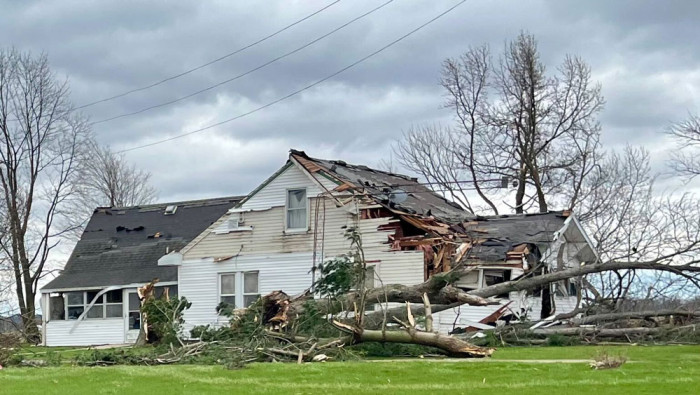 A house in Crawford County is left badly damaged by the March 31 storms. 