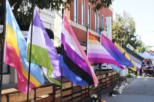 LGBTIQQ+ pride flags in Urbana in 2022.