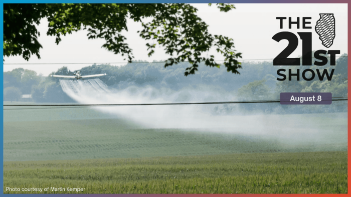 Aerial application of pesticides near a neighborhood.