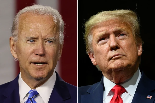 President Joe Biden (left) speaks in Wilmington, Del., on July 14, 2020, and former President Donald Trump (right) speaks in Phoenix, Arizona, on February 19, 2020.