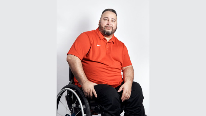 Olympic hopeful American para shooter, Marco De La Rosa, poses for a photo, on Tuesday, April 16, 2024, in New York.