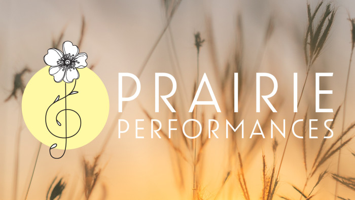a logo with a flower over a yellow circle with the words Prairie and Performances