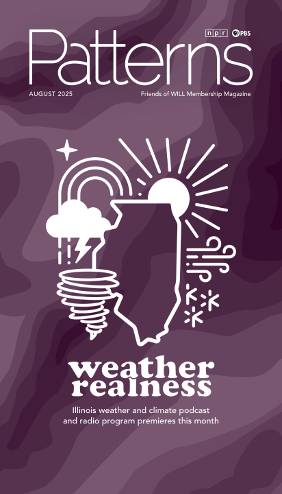 Graphics illustrating the state of Illinois and weather related items such as sunshine, wind, snow, tornado and thunderstorm promote a new program and podcast called Weather Realness.