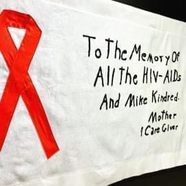 AIDS quilt panel on display at Spurlock Museum in Urbana.