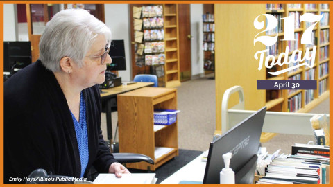 Greenup librarian Vicki Pierce prepares to deliver a book to an elderly library patron on April 11, 2025.