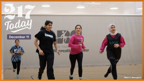 Aisha Shahid, Aisha Siddiqui, Rania Shahid and Rawd Aboubakr do some warm up running as basketball practice begins at Woodridge Athletic Recreation Center. Their training center, iDrive Faith + Athletics, is part of a surge in participation in youth sports by Muslim girls in the Chicago area.