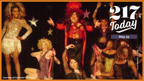Ceduxion Carrington (far right) performs with fellow drag artists on stage at the annual University of Illinois Drag Show in June 2011.