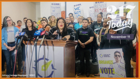 Illinois State Sen.-elect Graciela Guzmán speaks during an Illinois Coalition for Immigrant andRefugee Rights press conference at Casa Michoacán in Pilsen, where activists and politicians reacted to the reelection of President Donald Trump, Wednesday, Nov. 6, 2024