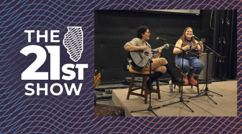 Camryn Proctor and Emily Antonacci, members of emily the band perform inside the Illinois Public Media studios.