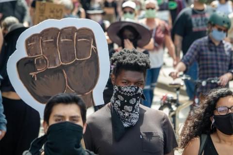 Protestors march for racial justice on May 31, 2020.  