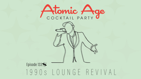 Atomic Age logo with an illustration of lounge singer. Text reads 