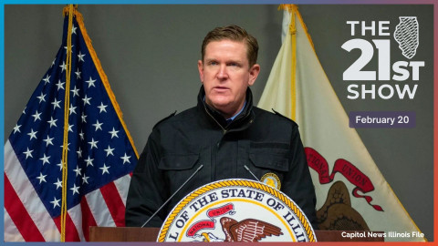 Illinois State Police Director Brendan Kelly is pictured at a news conference at the Illinois Emergency Management Agency building in Springfield in January.