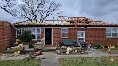 A damaged farmhouse in North Okaw Township, Coles County following storms on December 10, 2021. 