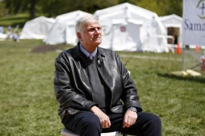 The Rev. Franklin Graham, president and CEO of Samaritan's Purse, sits for a portrait at his group's field hospital in New York's Central Park in May.