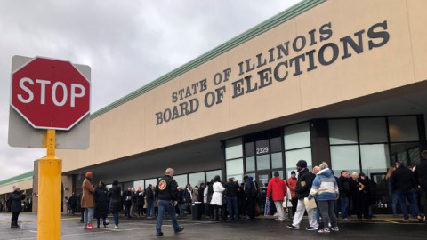 People lined up for hours — and in some cases days — to be first in line when the State Board of Elections began accepting petitions for office at 8 a.m. Monday, March 7, 2022. Candidates in line when the doors open have a chance to be listed first on the ballot.