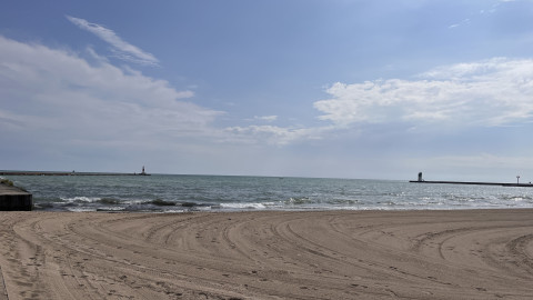 The beach in Waukegan Illinois, a Chicago suburb which reached a peak heat index of 116 degrees in the summer 2023. 