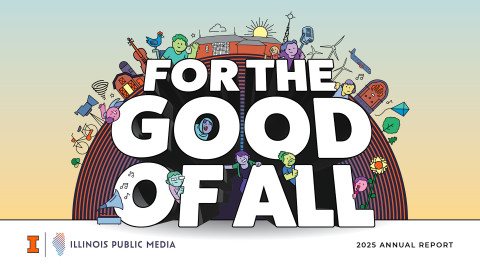 The cover of the annual report, with the word For the Good of All and an illustration with characters and local iconography. 