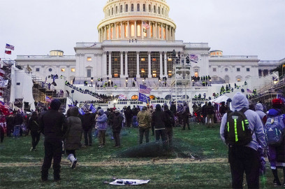 Rioters walk on the West Front at the U.S. Capitol on Jan. 6, 2021 in Washington.