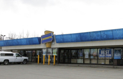 This May 2, 2018 file photo shows the exterior of a Blockbuster Video store in Anchorage, Alaska.